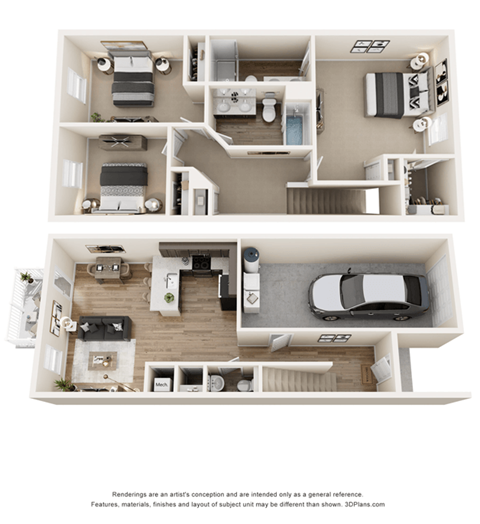 Floor plan for 3 beds, 2.5 baths, 1440 sqft